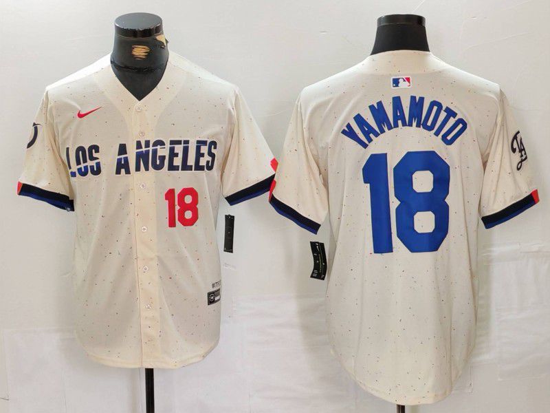 Men Los Angeles Dodgers #18 Yamamoto Cream Fashion Nike Game MLB Jersey style 32->los angeles dodgers->MLB Jersey